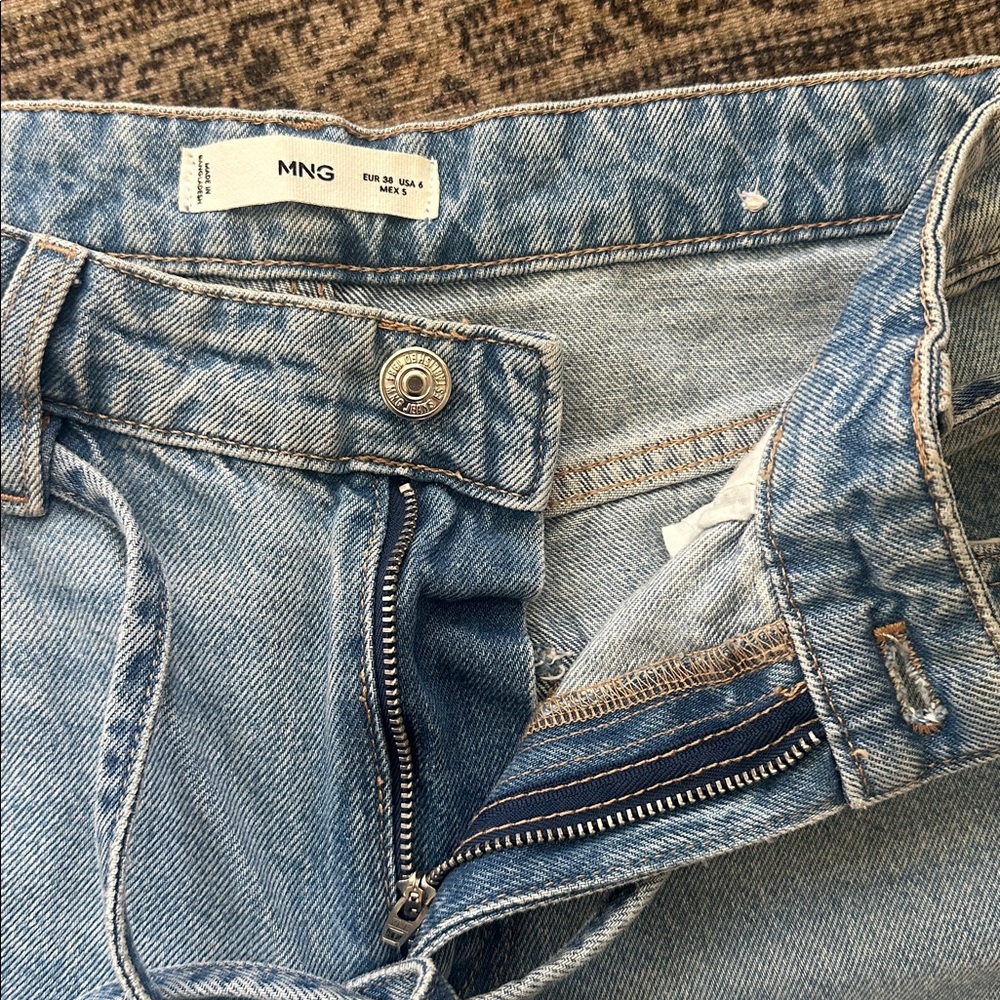 Mango Tie Waist Wide leg jeans Light Blue Denim with Zip Fly size 6 - Picture 3 of 12